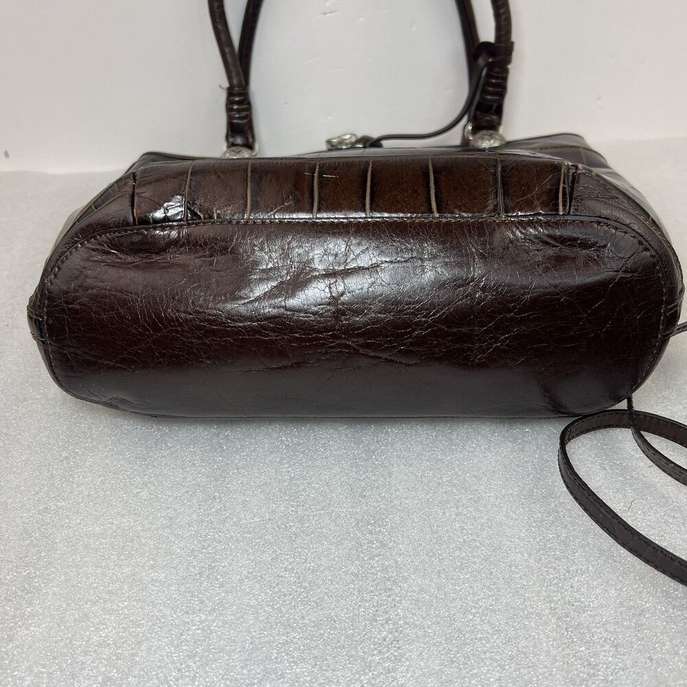Brighton Brown Croc Embossed Leather Tote Shoulder Bag Heart Charm - Picture 8 of 14